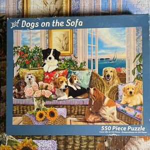 🧩 550 piece Vermont Christmas Company “Dogs on the Sofa”. Precious. Complete.